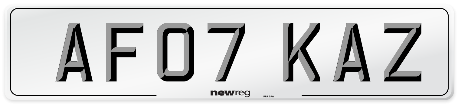 AF07 KAZ Number Plate from New Reg